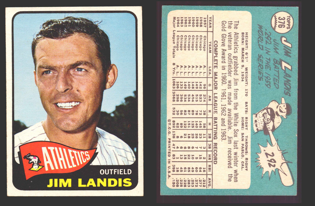 1965 Topps Baseball Trading Card You Pick Singles #300-#399 VG/EX #	376 Jim Landis - Kansas City Athletics  - TvMovieCards.com