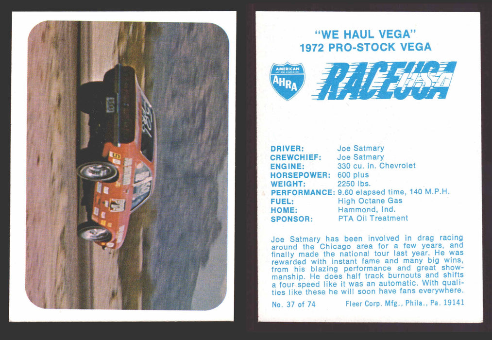 Race USA AHRA Drag Champs 1973 Fleer Vintage Trading Cards You Pick Singles 37 of 74   "We Haul Vega"  - TvMovieCards.com