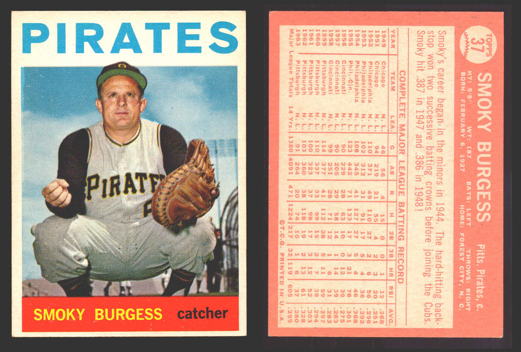 1964 Topps Baseball Trading Card You Pick Singles #1-#99 VG/EX #	37 Smoky Burgess - Pittsburgh Pirates  - TvMovieCards.com
