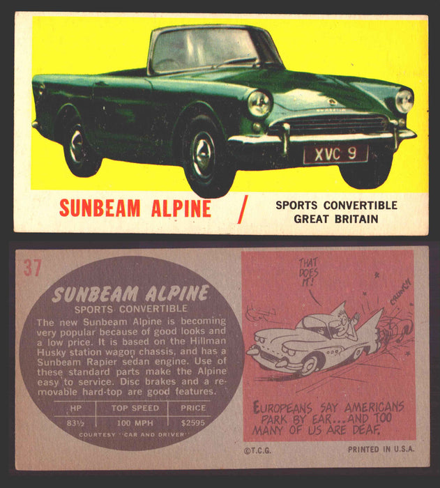1961 Topps Sports Cars (Gray Back) Vintage Trading Cards #1-#66 You Pick Singles #37   Sunbeam Alpine  - TvMovieCards.com
