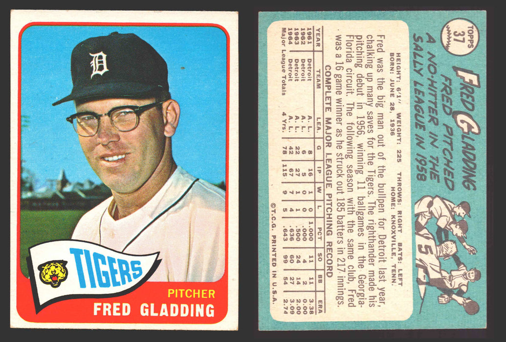 1965 Topps Baseball Trading Card You Pick Singles #1-#99 VG/EX #	37 Fred Gladding - Detroit Tigers  - TvMovieCards.com