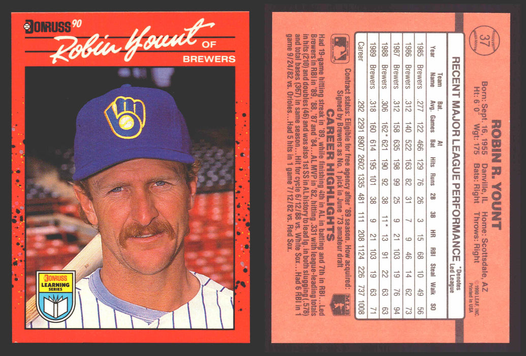1990 Donruss Baseball Learning Series Trading Card You Pick Singles #1-55 #	37 Robin Yount  - TvMovieCards.com