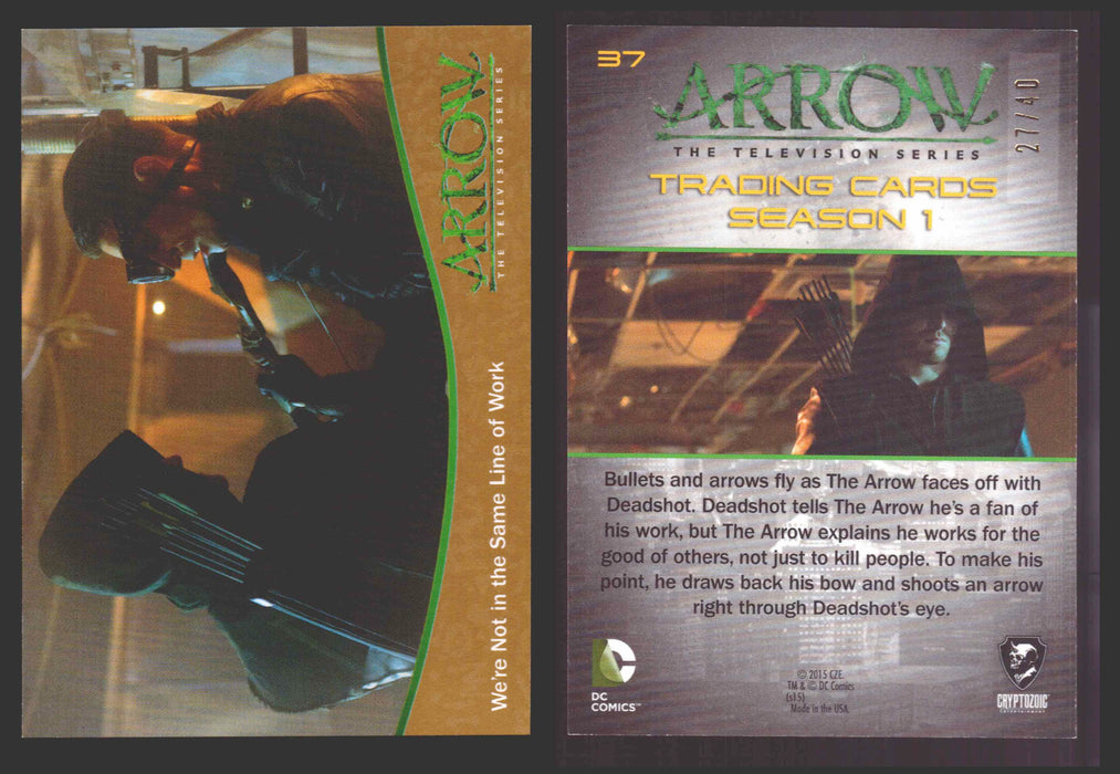 Arrow Season 1 Gold Parallel Base Trading Card You Pick Singles #1-95 xx/40 #	  37   We're Not in the Same Line of Work  - TvMovieCards.com