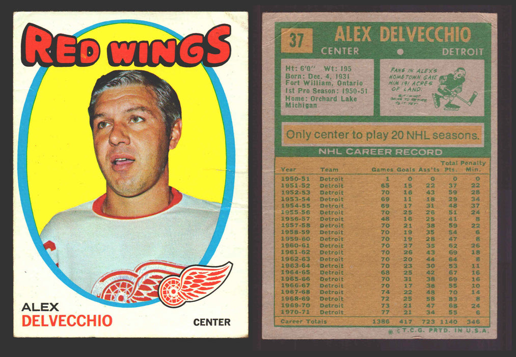 1971-72 Topps NHL Hockey Trading Card You Pick Singles #1-#123 VG/EX #	37 Alex Delvecchio (creased)  - TvMovieCards.com