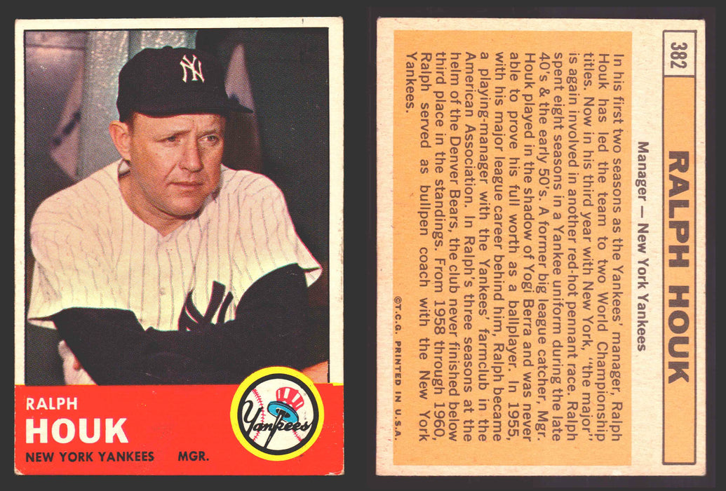 1963 Topps Baseball Trading Card You Pick Singles #300-#399 VG/EX #	382 Ralph Houk - New York Yankees  - TvMovieCards.com