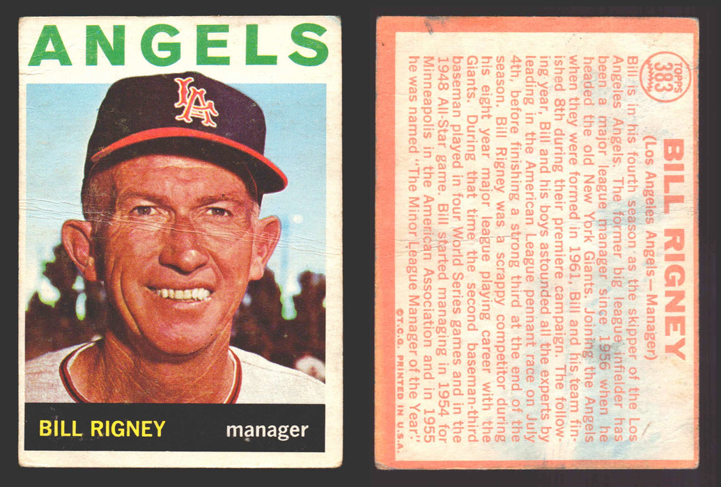 1964 Topps Baseball Trading Card You Pick Singles #300-#587 G/VG/EX #	383 Bill Rigney - Los Angeles Angels (creased)  - TvMovieCards.com