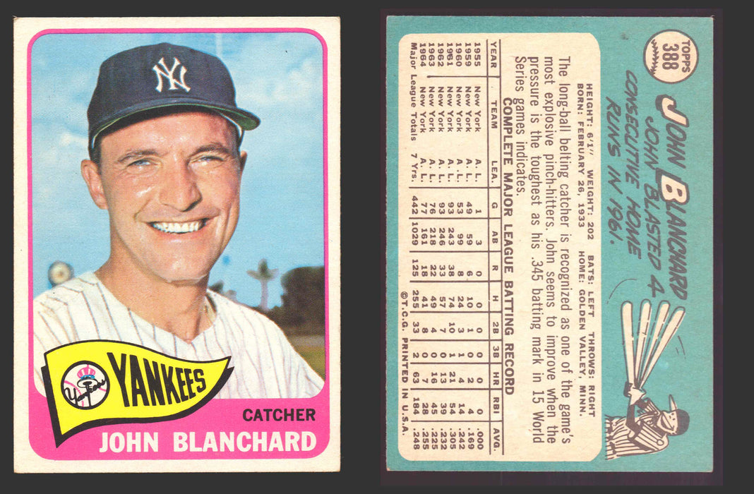 1965 Topps Baseball Trading Card You Pick Singles #300-#399 VG/EX #	388 John Blanchard - New York Yankees  - TvMovieCards.com