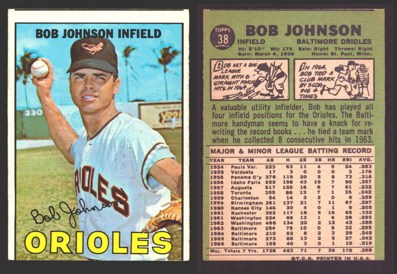 1967 Topps Baseball Trading Card You Pick Singles #1-#99 VG/EX #	38 Bob Johnson - Baltimore Orioles  - TvMovieCards.com