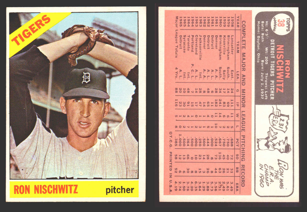 1966 Topps Baseball Trading Card You Pick Singles #1-#99 VG/EX #	38 Ron Nischwitz - Detroit Tigers  - TvMovieCards.com