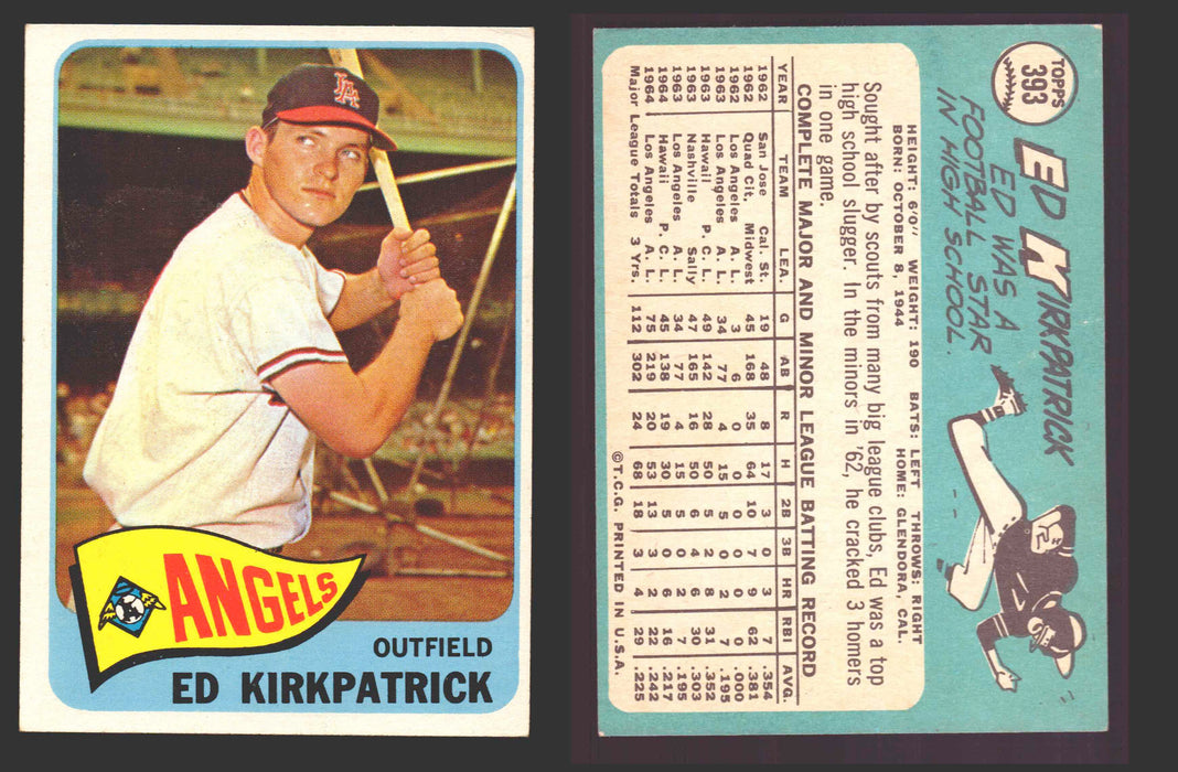 1965 Topps Baseball Trading Card You Pick Singles #300-#399 VG/EX #	393 Ed Kirkpatrick - Los Angeles Angels  - TvMovieCards.com