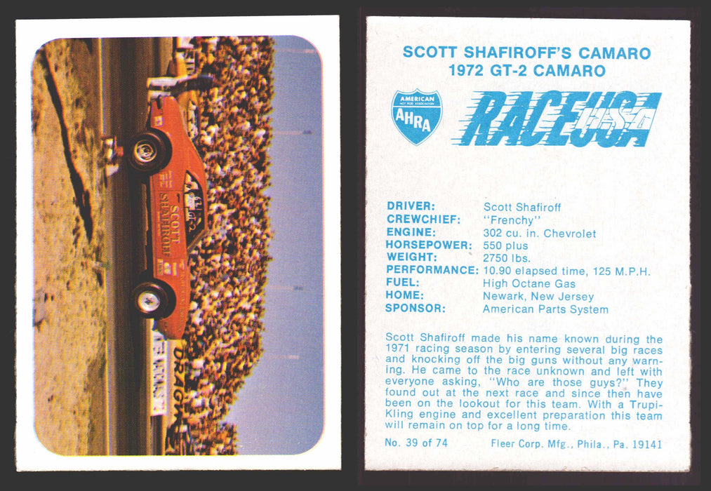 Race USA AHRA Drag Champs 1973 Fleer Vintage Trading Cards You Pick Singles 39 of 74   Scott Shafiroff's Camaro  - TvMovieCards.com