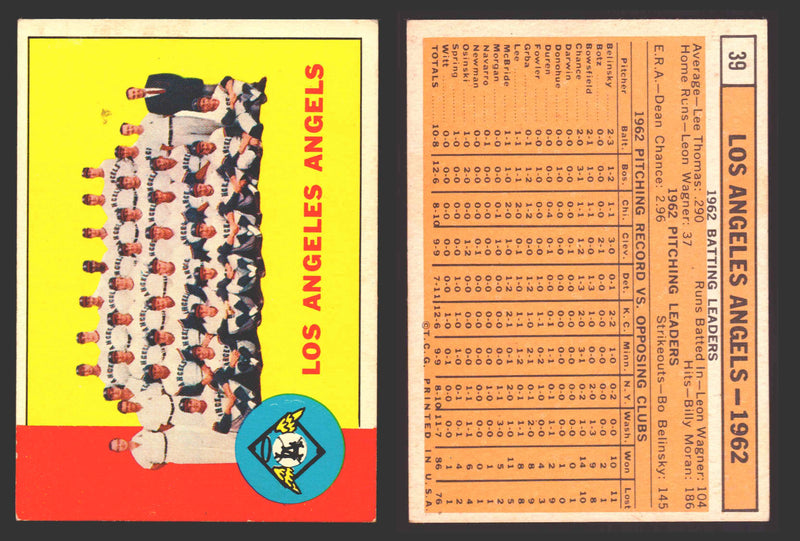 1963 Topps Baseball Trading Card You Pick Singles #1-#99 VG/EX #	39 Los Angeles Angels Team  - TvMovieCards.com