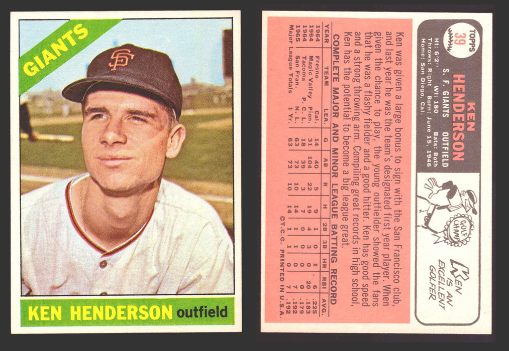 1966 Topps Baseball Trading Card You Pick Singles #1-#99 VG/EX #	39 Ken Henderson - San Francisco Giants  - TvMovieCards.com