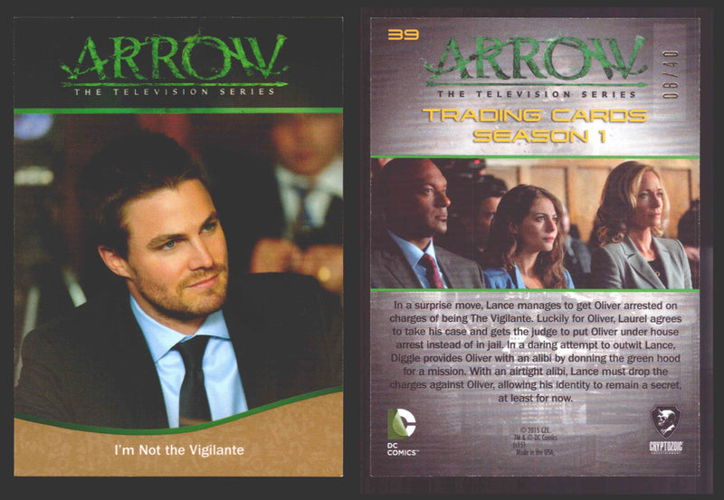 Arrow Season 1 Gold Parallel Base Trading Card You Pick Singles #1-95 xx/40 #	  39   I'm Not the Vigilante  - TvMovieCards.com