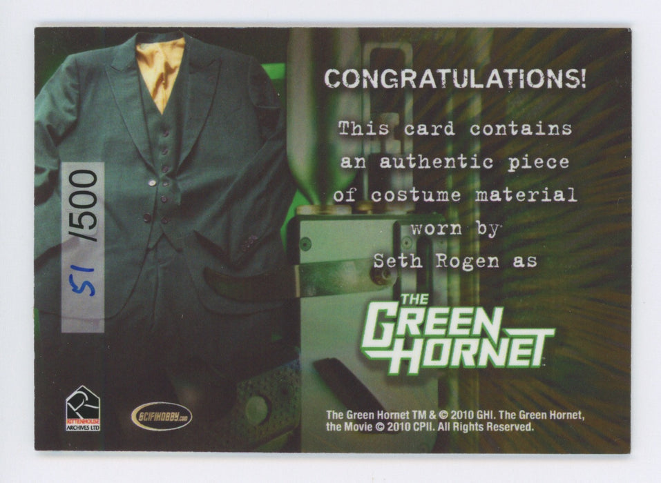 Green Hornet 2011 Movie Seth Rogan as The Green Hornet Costume Card 51/500 Imag - TvMovieCards.com