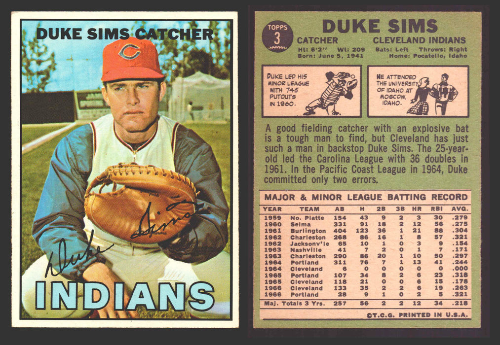 1967 Topps Baseball Trading Card You Pick Singles #1-#99 VG/EX #	3 Duke Sims - Cleveland Indians  - TvMovieCards.com