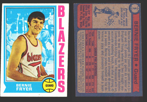 1974-75 Topps Basketball Trading Card You Pick Singles #1-#99 VG/EX #	3 Bernie Fryer - Portland Trail Blazers RC  - TvMovieCards.com