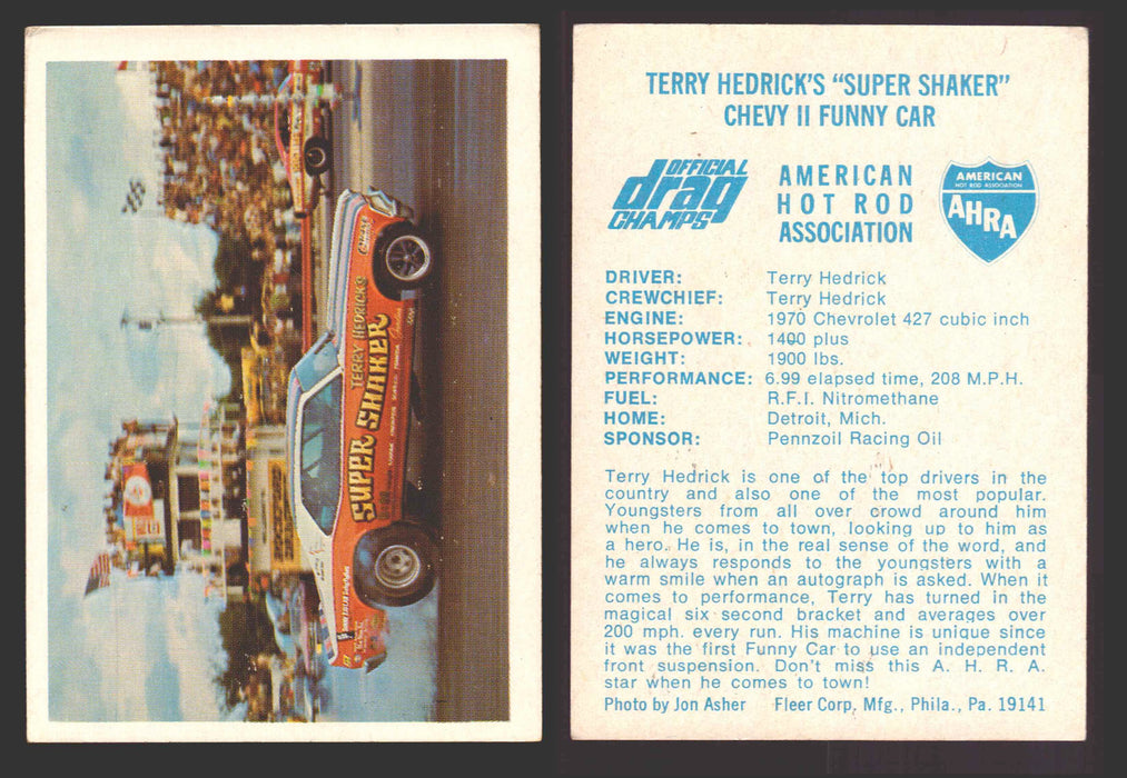 AHRA Official Drag Champs 1971 Fleer Vintage Trading Cards You Pick Singles #1-63 3   Terry Hedrick's "Super Shaker"                   Chevy II Funny Car  - TvMovieCards.com