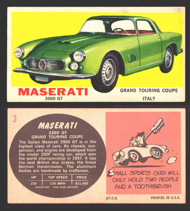 1961 Topps Sports Cars (White Back) Vintage Trading Cards #1-#66 You Pick Single #3 Maserati 3500 GT - TvMovieCards.com