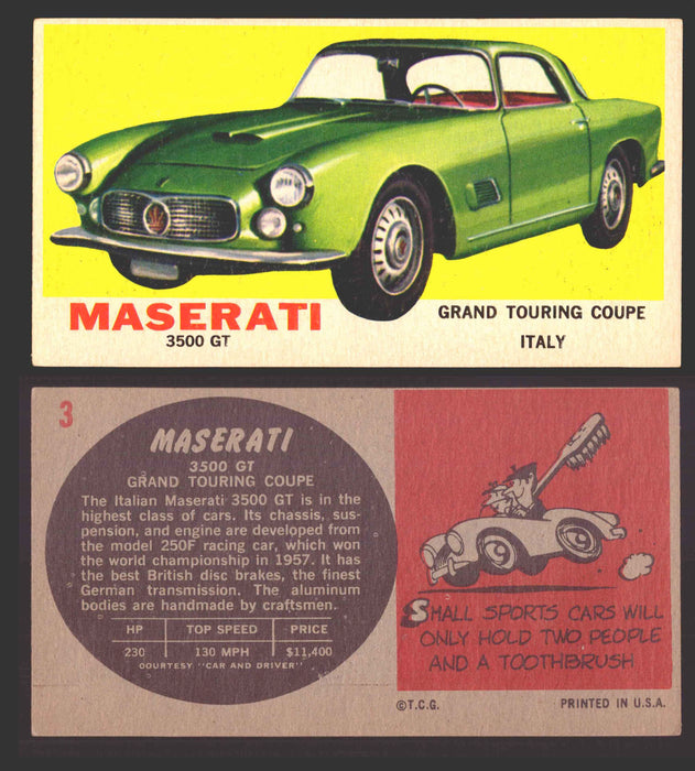 1961 Topps Sports Cars (Gray Back) Vintage Trading Cards #1-#66 You Pick Singles #3   Maserati 3500 GT  - TvMovieCards.com
