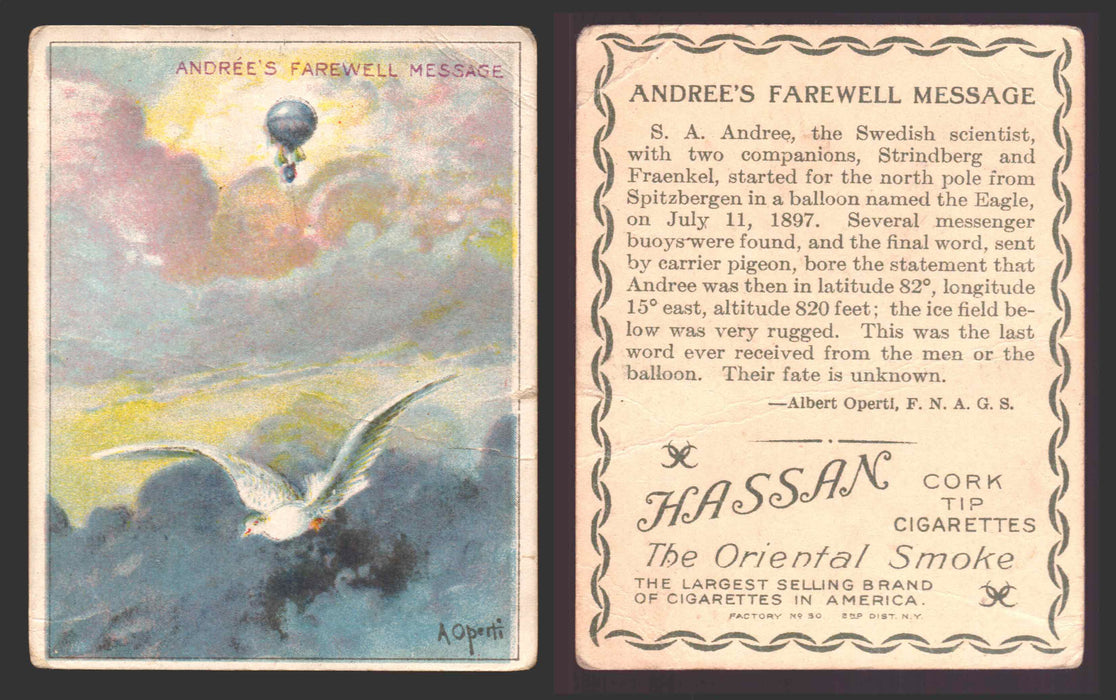 1910 T30 Hassan Tobacco Cigarettes Arctic Scenes Vintage Trading Cards Singles #3 Andrees Farewell Message  - TvMovieCards.com