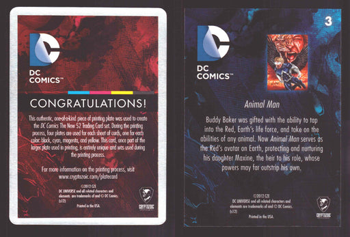 2012 DC Comics The New 52 Base Card Printing Plate #3 Animal Man 1/1 Yellow   - TvMovieCards.com