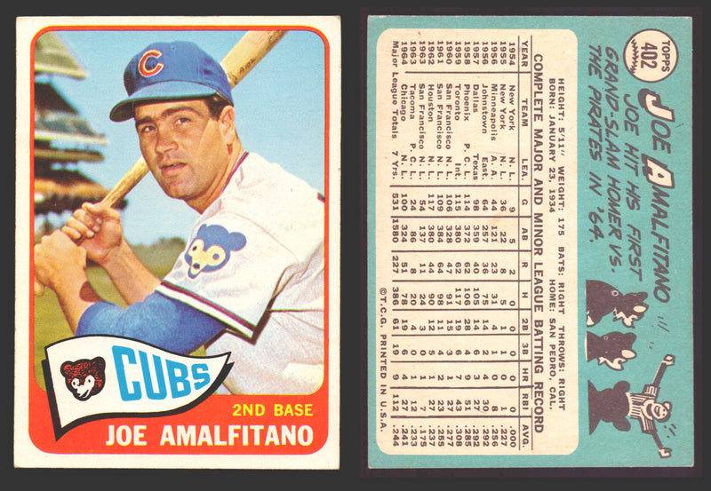 1965 Topps Baseball Trading Card You Pick Singles #400-#499 VG/EX #	402 Joe Amalfitano - Chicago Cubs  - TvMovieCards.com