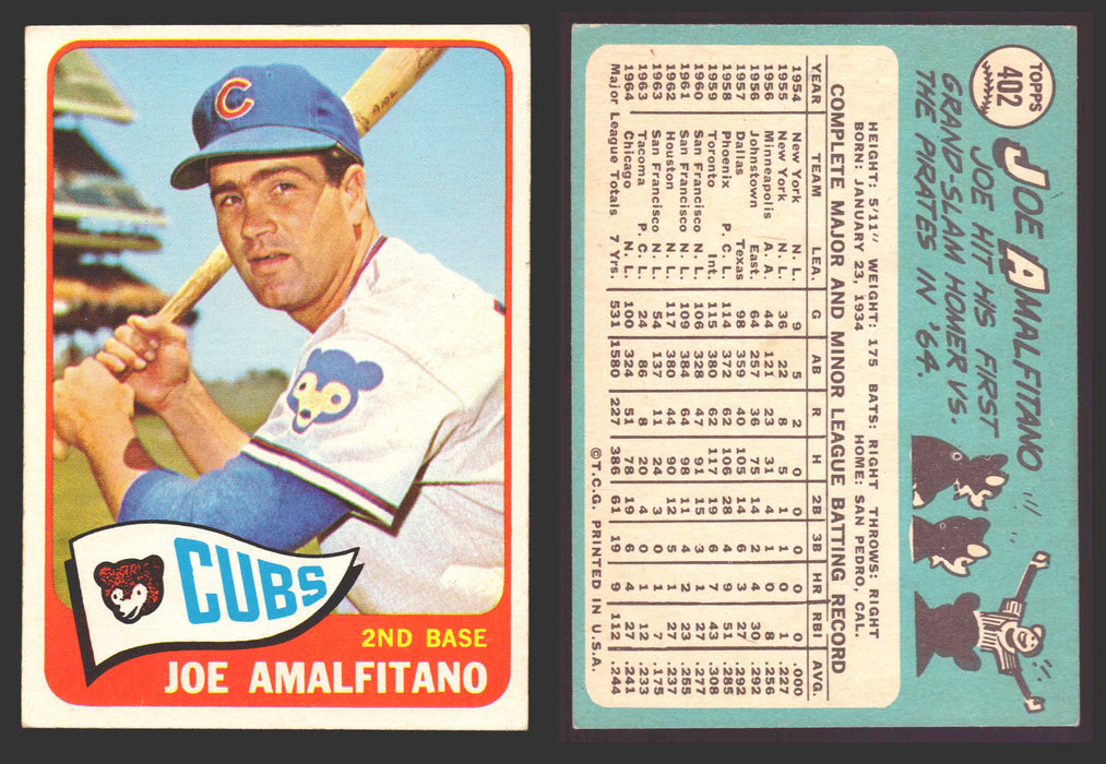 1965 Topps Baseball Trading Card You Pick Singles #400-#499 VG/EX #	402 Joe Amalfitano - Chicago Cubs  - TvMovieCards.com