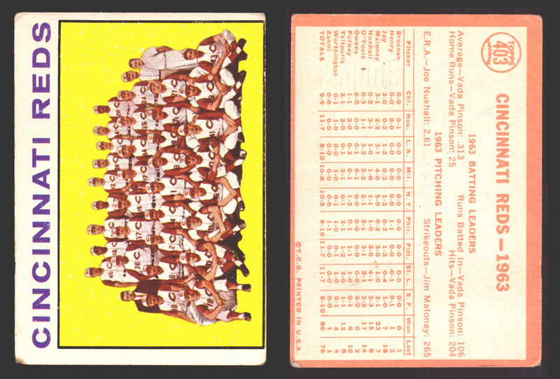 1964 Topps Baseball Trading Card You Pick Singles #300-#587 G/VG/EX #	403 Cincinnati Reds Team  - TvMovieCards.com