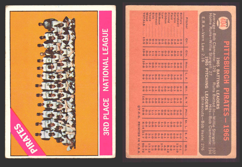 1966 Topps Baseball Trading Card You Pick Singles #400-#598VG/EX #	404 Pittsburgh Pirates Team  - TvMovieCards.com