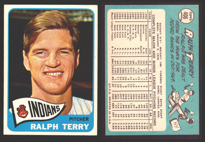 1965 Topps Baseball Trading Card You Pick Singles #400-#499 VG/EX   - TvMovieCards.com
