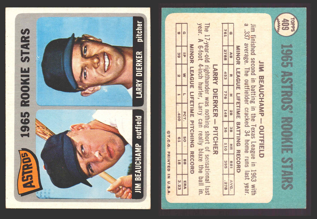 1965 Topps Baseball Trading Card You Pick Singles #400-#499 VG/EX #	409 Astros Rookies - Jim Beauchamp / Larry Dierker RC  - TvMovieCards.com