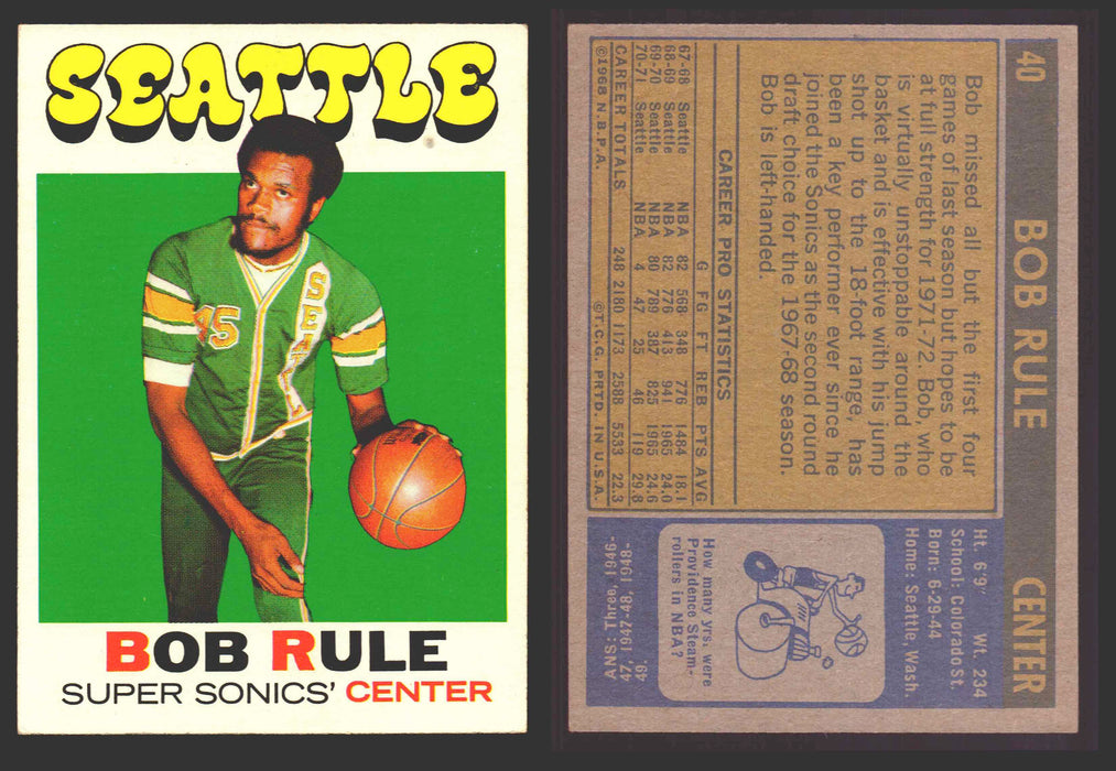 1970-71 Topps Basketball Trading Card You Pick Singles #1-#151 VG/EX #	40 Bob Rule - Seattle SuperSonics DP  - TvMovieCards.com