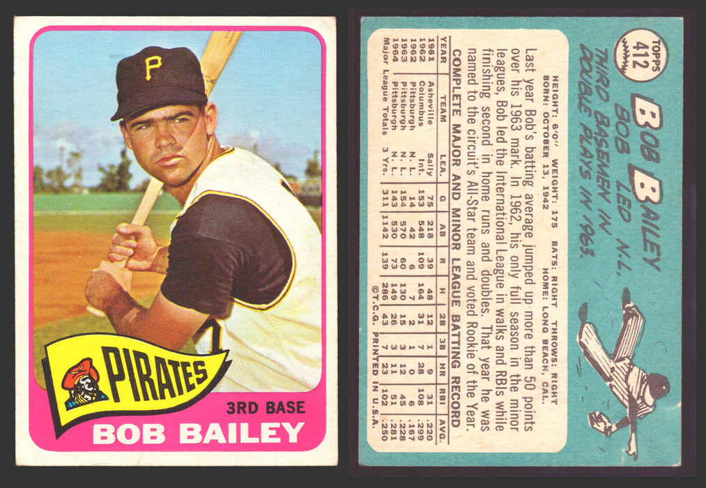 1965 Topps Baseball Trading Card You Pick Singles #400-#499 VG/EX #	412 Bob Bailey - Pittsburgh Pirates  - TvMovieCards.com