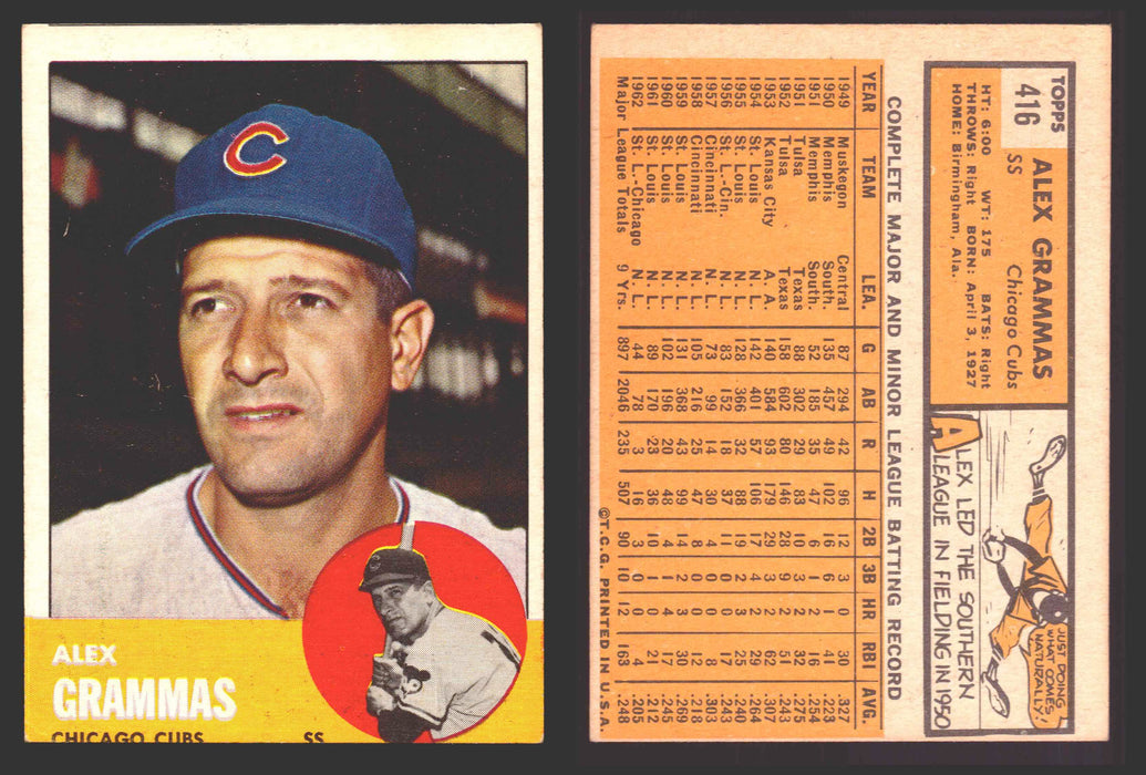 1963 Topps Baseball Trading Card You Pick Singles #400-#499 VG/EX #	416 Alex Grammas - Chicago Cubs  - TvMovieCards.com