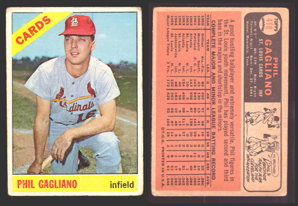 1966 Topps Baseball Trading Card You Pick Singles #400-#598VG/EX #	418 Phil Gagliano - St. Louis Cardinals  - TvMovieCards.com