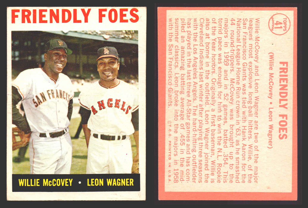 1964 Topps Baseball Trading Card You Pick Singles #1-#99 VG/EX #	41 Friendly Foes - Willie McCovey / Leon Wagner  - TvMovieCards.com