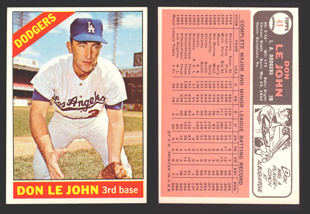 1966 Topps Baseball Trading Card You Pick Singles #1-#99 VG/EX #	41 Don LeJohn - Los Angeles Dodgers RC  - TvMovieCards.com