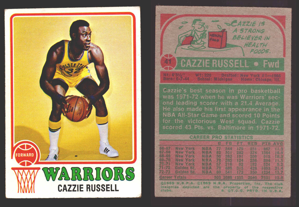 1973-74 Topps Basketball Trading Card You Pick Singles #1-#231 VG/EX #	41 Cazzie Russell - Golden State Warriors  - TvMovieCards.com