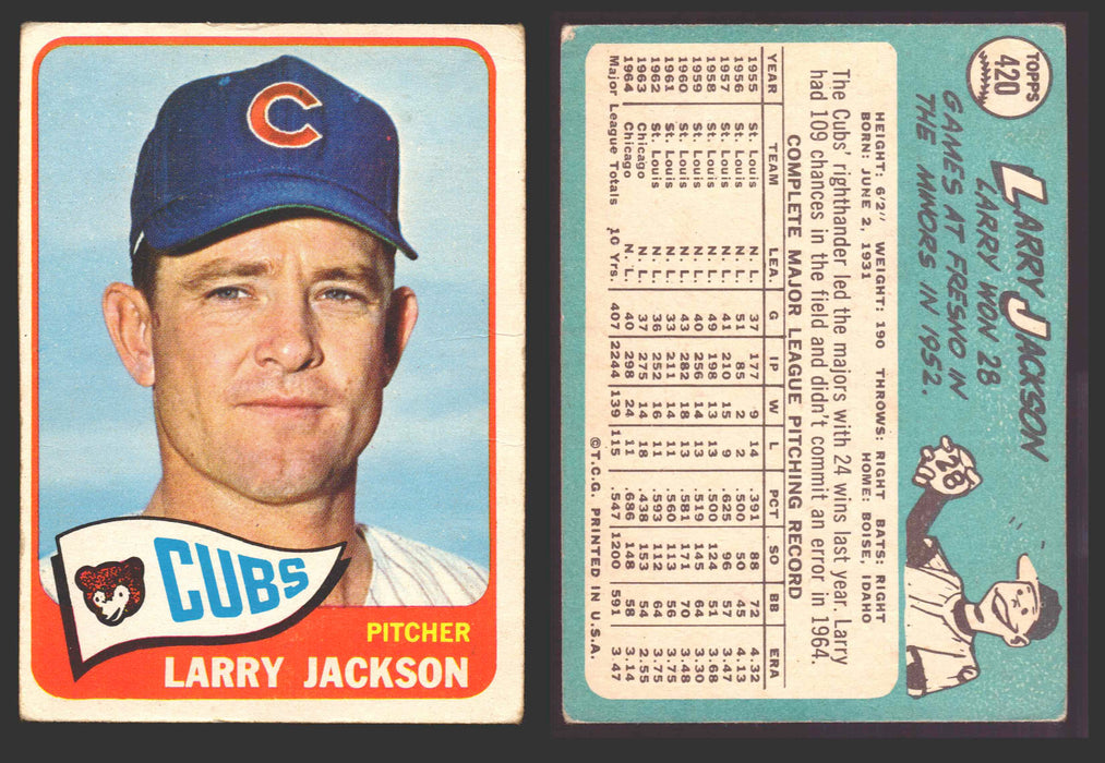 1965 Topps Baseball Trading Card You Pick Singles #400-#499 VG/EX #	420 Larry Jackson - Chicago Cubs  - TvMovieCards.com