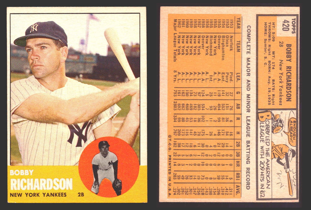 1963 Topps Baseball Trading Card You Pick Singles #400-#499 VG/EX #	420 Bobby Richardson - New York Yankees  - TvMovieCards.com