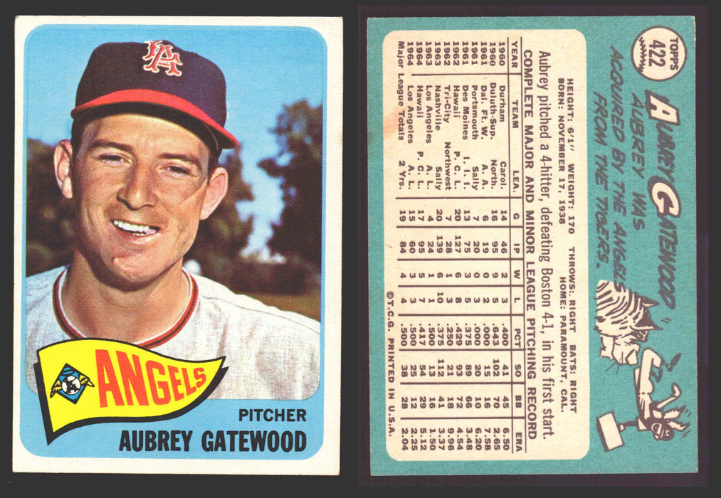 1965 Topps Baseball Trading Card You Pick Singles #400-#499 VG/EX #	422 Aubrey Gatewood - Los Angeles Angels  - TvMovieCards.com