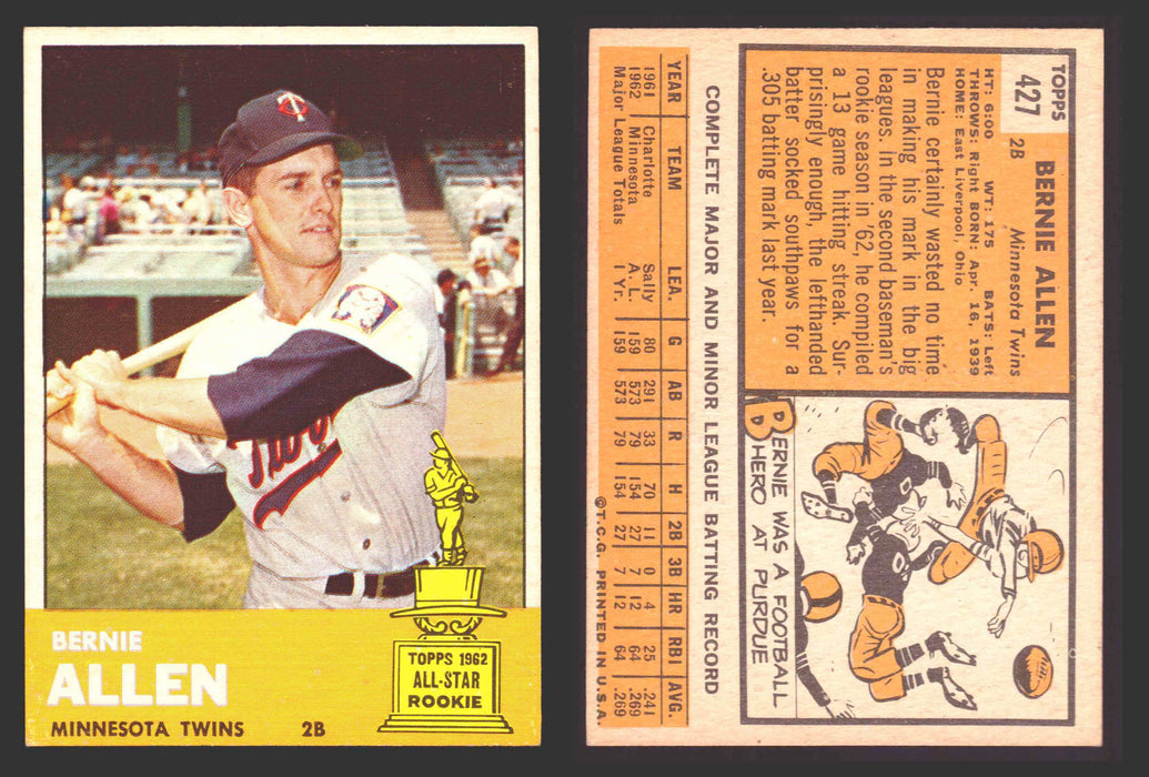 1963 Topps Baseball Trading Card You Pick Singles #400-#499 VG/EX #	427 Bernie Allen - Minnesota Twins  - TvMovieCards.com
