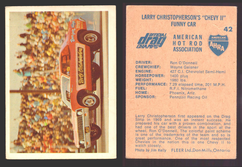 AHRA Official Drag Champs 1971 Fleer Canada Trading Cards You Pick Singles #1-63 42   Larry Christopherson's "Chevy II"                Funny Car  - TvMovieCards.com