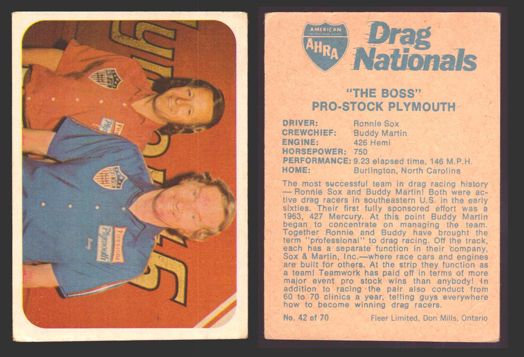 AHRA Drag Nationals 1971 Fleer Canada Trading Cards You Pick Singles #1-70 42 of 70   "The Boss"                      Pro-Stock Plymouth  - TvMovieCards.com