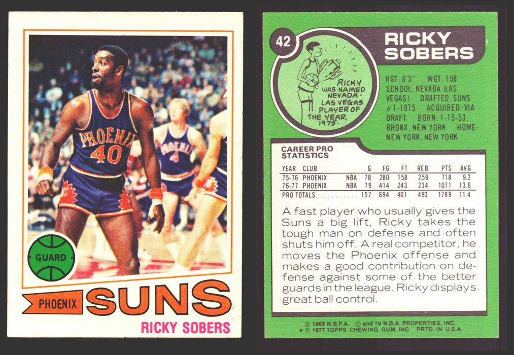 1977-78 Topps Basketball Trading Card You Pick Singles #1-#132 VG/EX #	42 Ricky Sobers - Phoenix Suns  - TvMovieCards.com