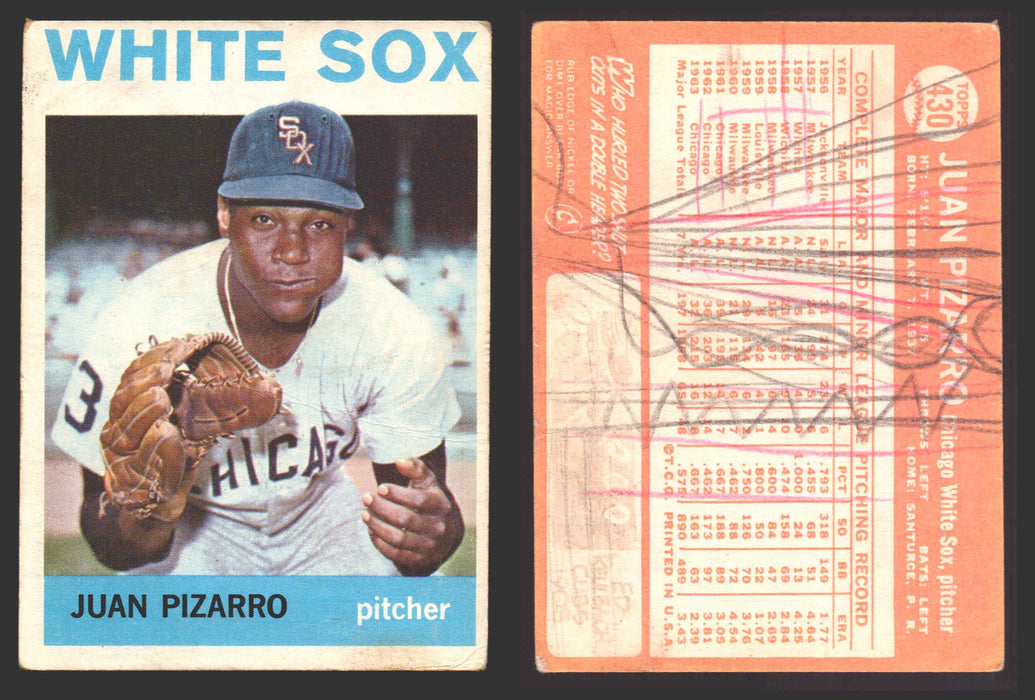 1964 Topps Baseball Trading Card You Pick Singles #300-#587 G/VG/EX #	430 Juan Pizarro - Chicago White Sox (marked)  - TvMovieCards.com