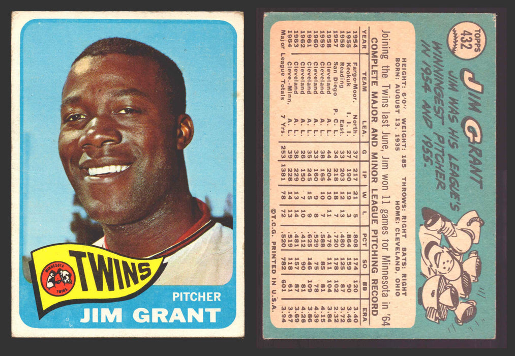 1965 Topps Baseball Trading Card You Pick Singles #400-#499 VG/EX #	432 Mudcat Grant - Minnesota Twins  - TvMovieCards.com