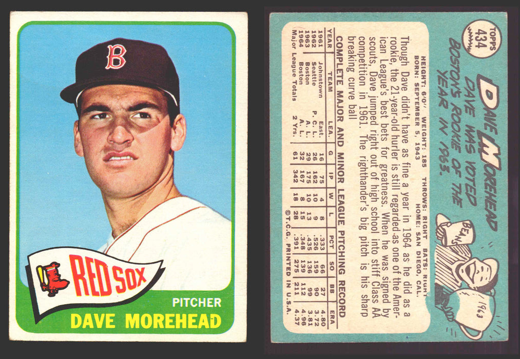 1965 Topps Baseball Trading Card You Pick Singles #400-#499 VG/EX #	434 Dave Morehead - Boston Red Sox  - TvMovieCards.com