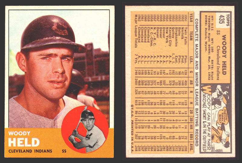 1963 Topps Baseball Trading Card You Pick Singles #400-#499 VG/EX #	435 Woodie Held - Cleveland Indians  - TvMovieCards.com